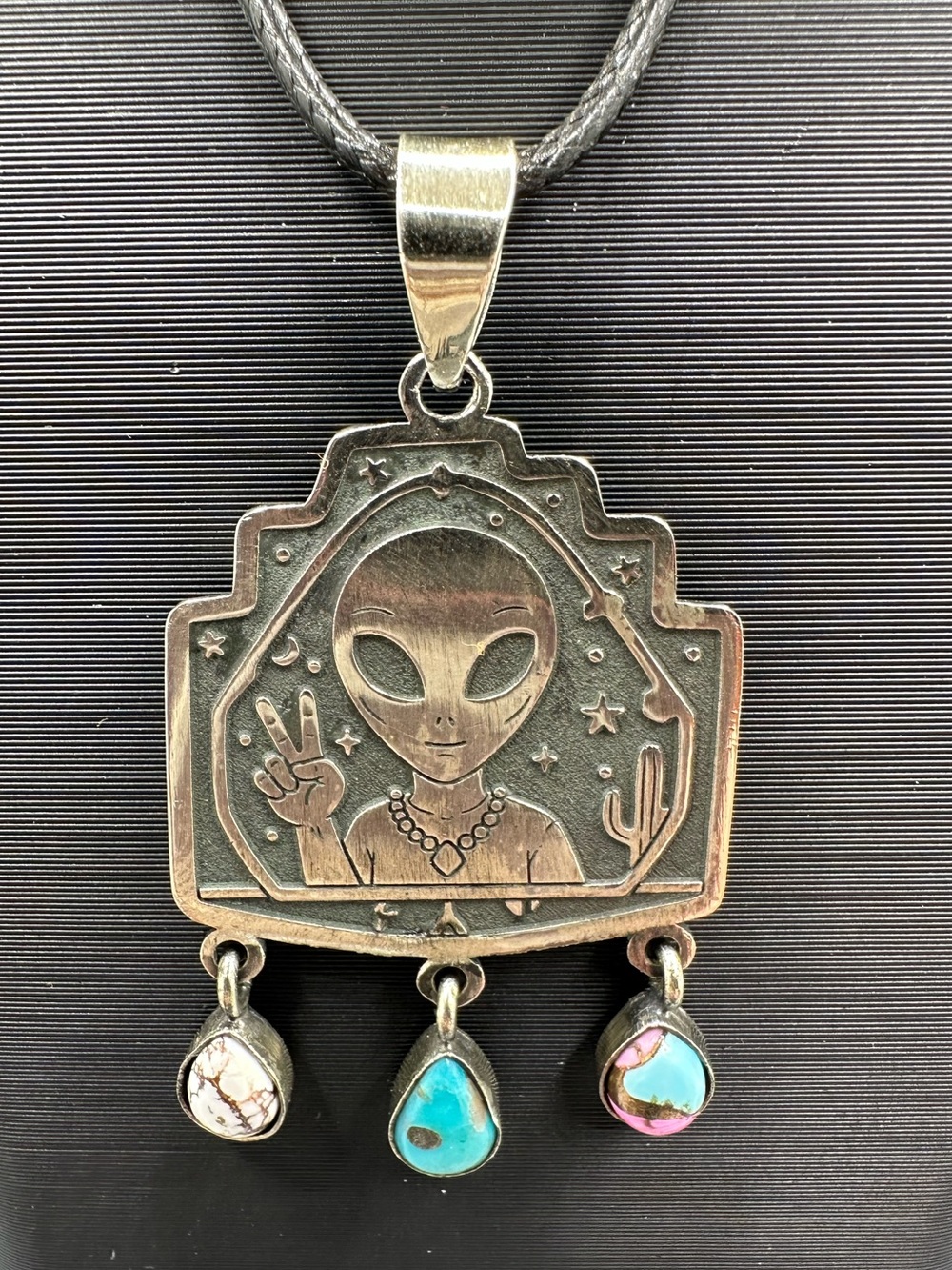 👽✌️ Wild Horse Cotton Candy Turquoise Sterling Silver 925 Alien Pendant Handmade